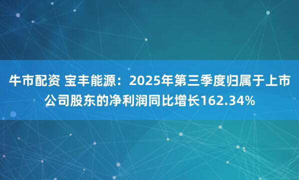 牛市配资 宝丰能源：2025年第三季度归属于上市公司股东的净利润同比增长162.34%